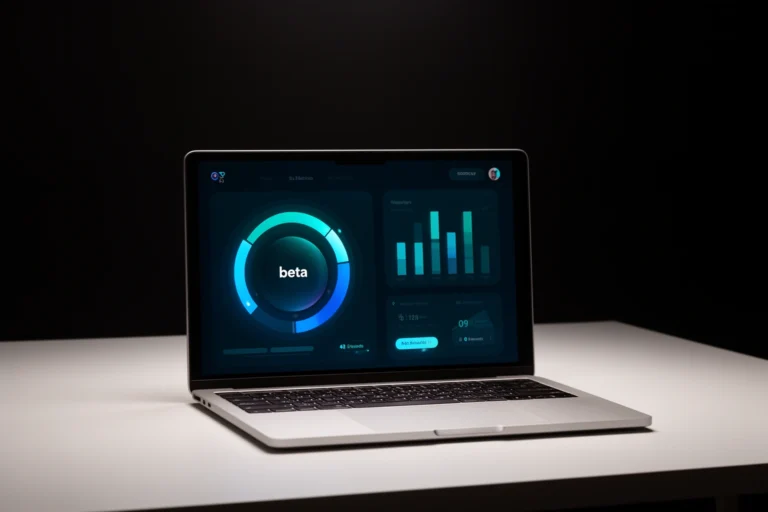 Digital platform launch countdown with software beta testing screen